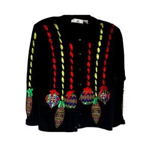 Vintage Design Options Christmas Cardigan Sweater Size Medium